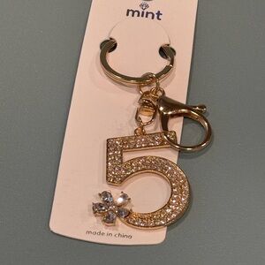 BAG CHARM Mint crystal and Gold “5” Key Chain